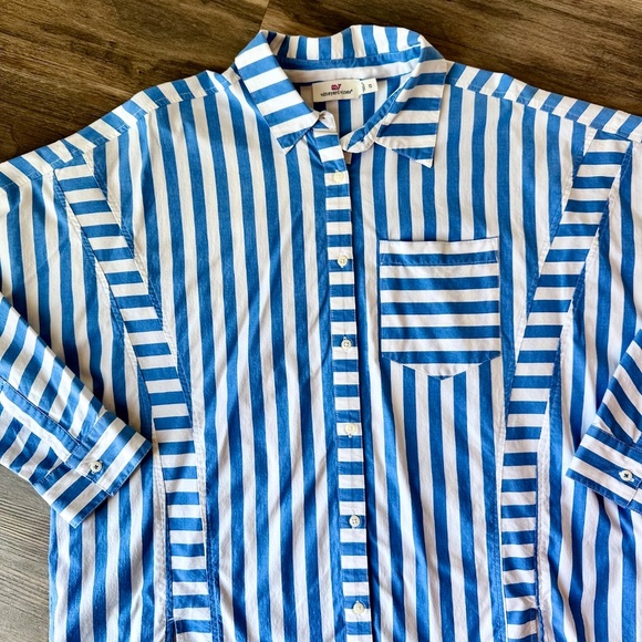 Vineyard Vines Oversized Button Down Shirt Blue White Stripe Long Sleeve Top 10 - Picture 4 of 14
